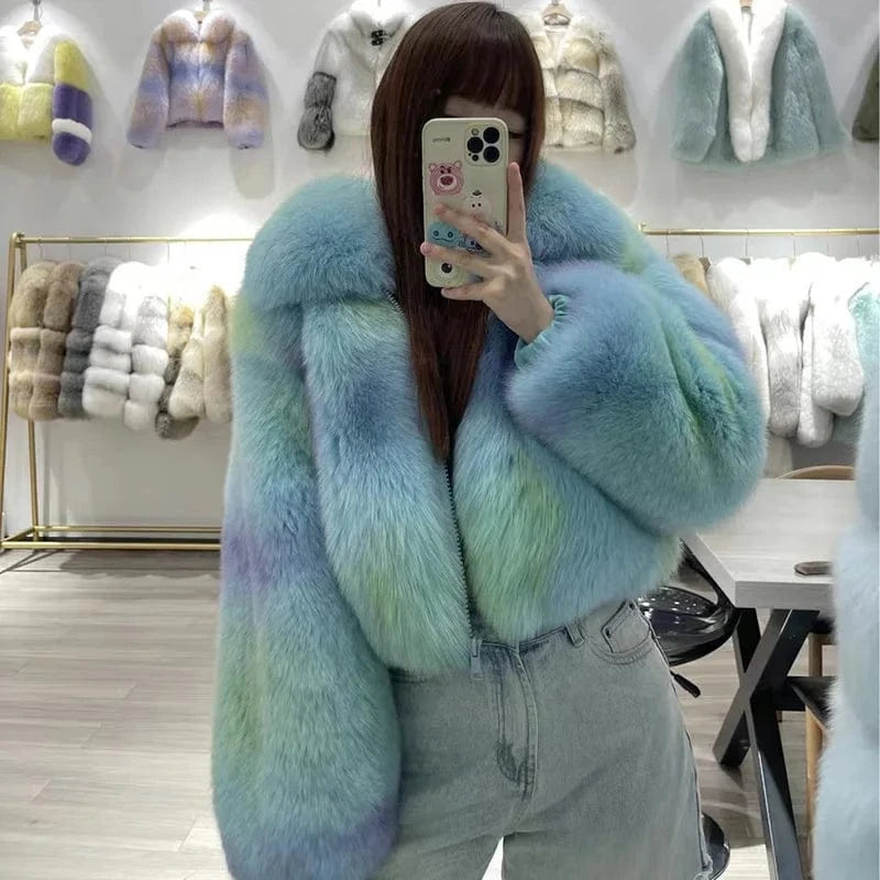 One Size / Color 4 New Fashion Luxury Women Crop Fur Jacket Winter Warm Real Fox Fur Coat for Ladies