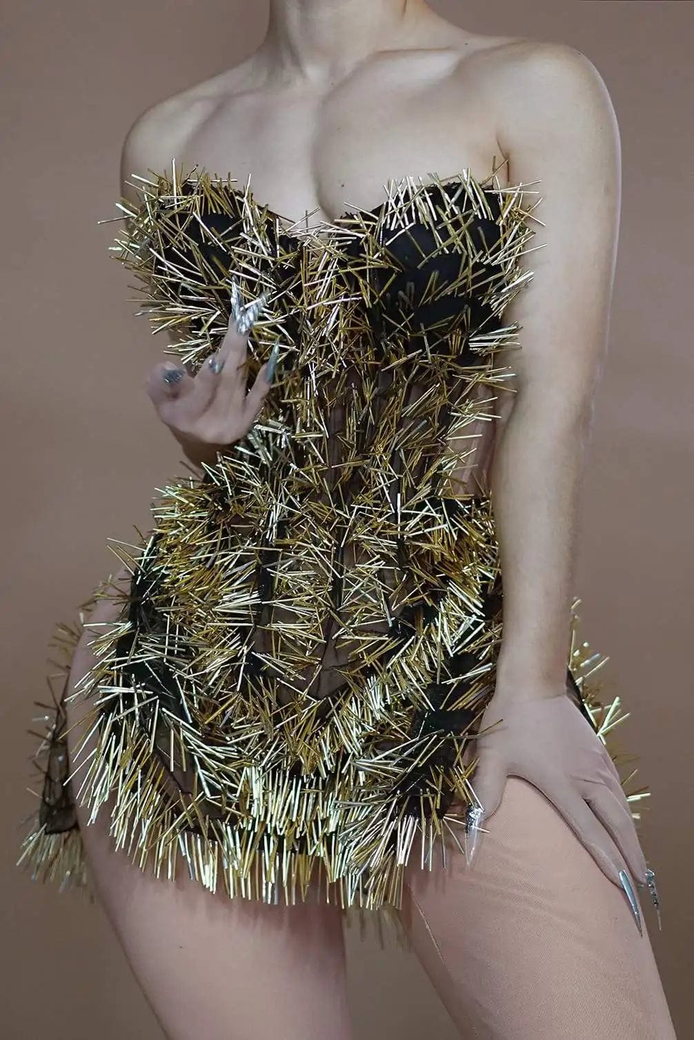 one size / FX231239 Ocstrade Fashion Design Sexy Gold Shiny Sequined Slit Performance Mini Dress Women Slim Fit Night Club Party Dress