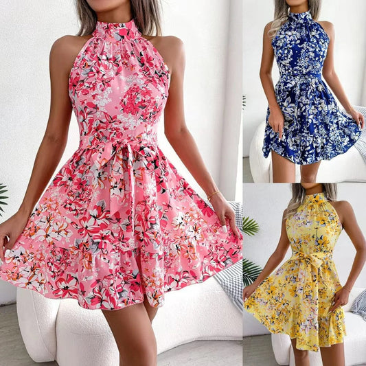 Online celebrity Real shot spring and summer New temperament with flounced hem big swing floral dress Chiffon