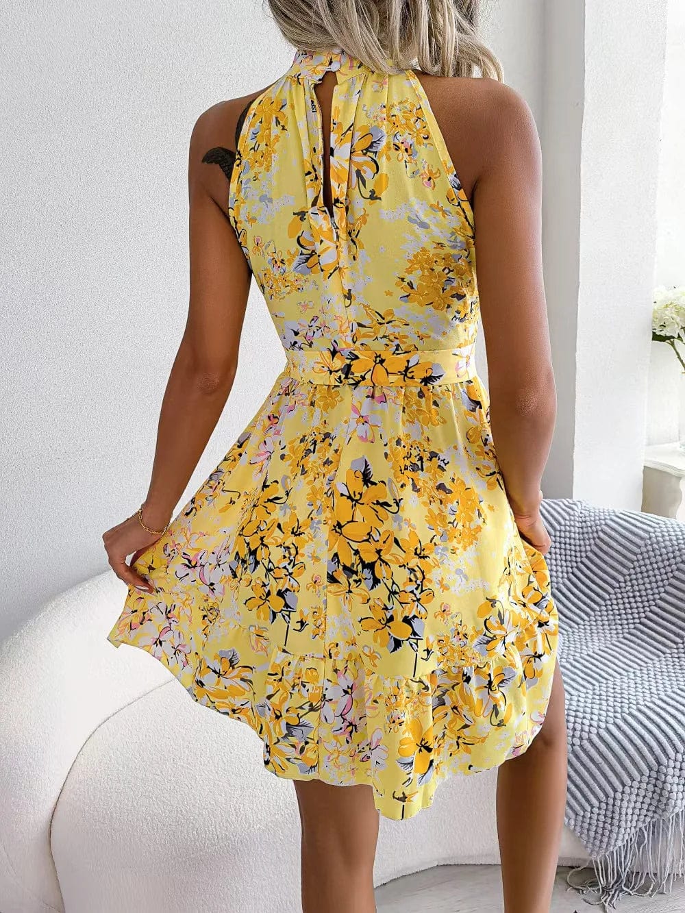 Online celebrity Real shot spring and summer New temperament with flounced hem big swing floral dress Chiffon