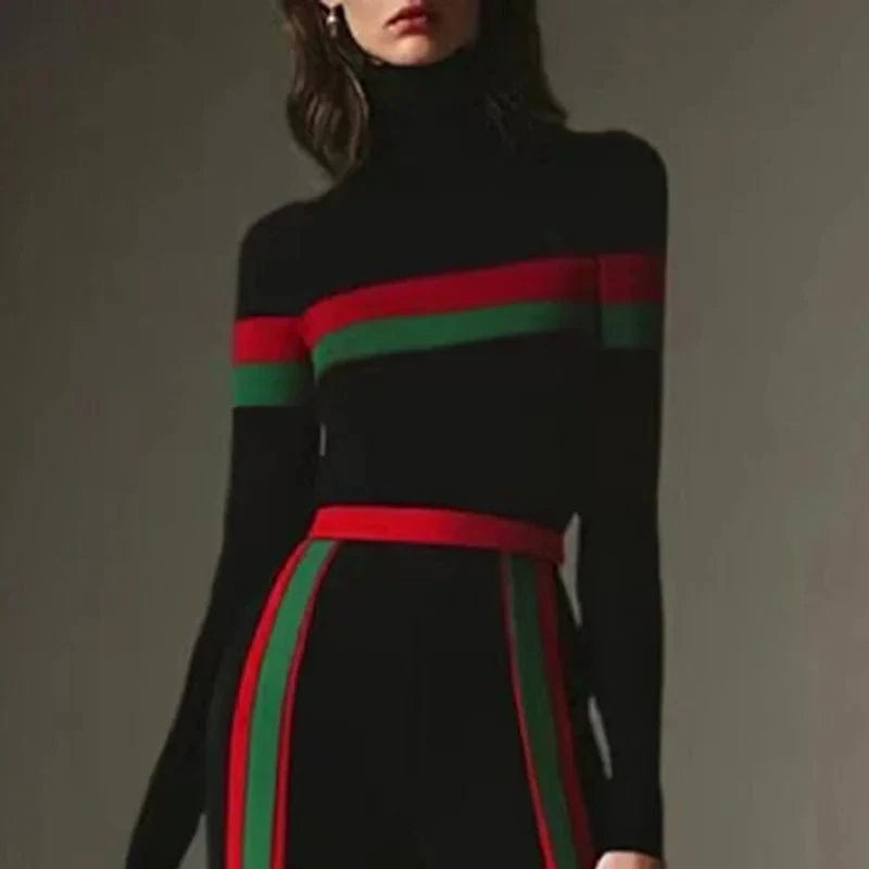 Only Top / M Beautyblue High Neck T-Shirts Women Black Top Sexy Slim Fit Long Sleeves Striped Split-Joint Bottom Basic Shirt Casual Clothing