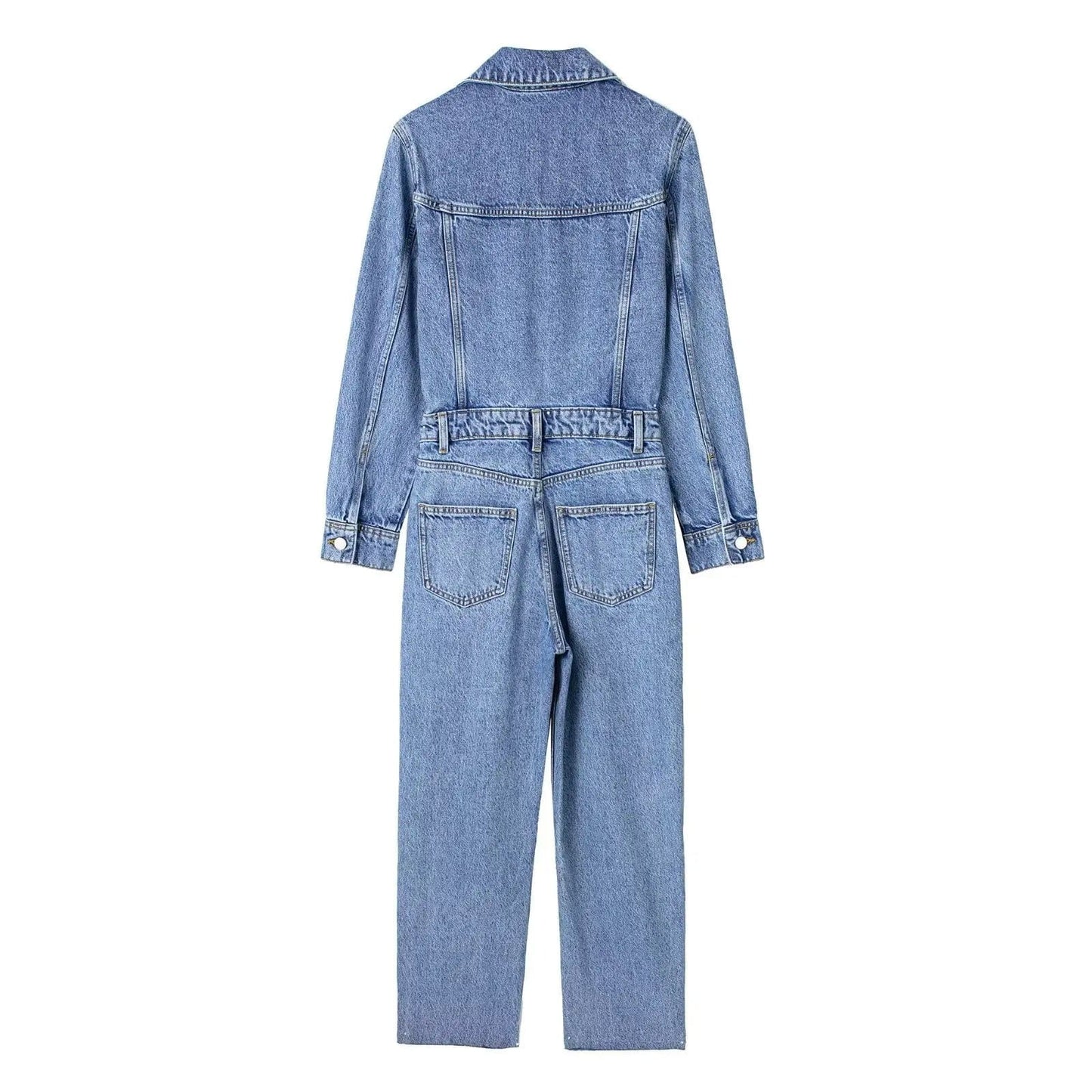 OOTN Y2k Streetwear 2023 Turn Down Collar Vintage Female Woman Jean Overalls Long Sleeve Elegant Jumpsuits Women Denim Jumpsuit