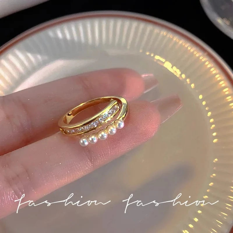 Open / As pic / J687 Luxury Zircon Heart Rings Opening Adjustable Weave Rhinestone Ring Engagement Wedding Jewelry Fashion for Women Girlfriend Gifts