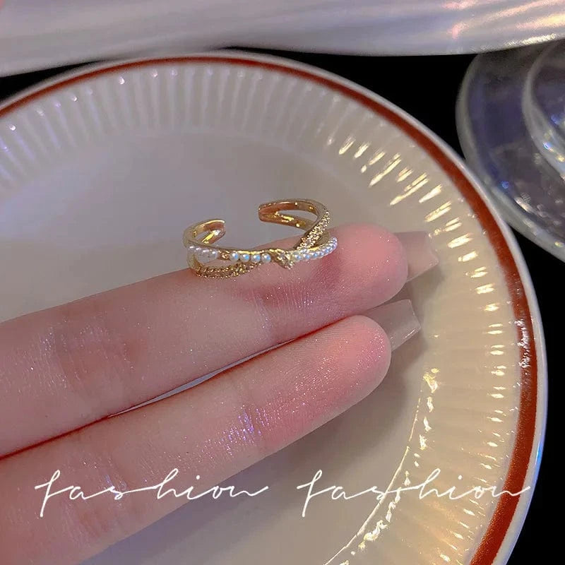Open / As pic / J780 Luxury Zircon Heart Rings Opening Adjustable Weave Rhinestone Ring Engagement Wedding Jewelry Fashion for Women Girlfriend Gifts