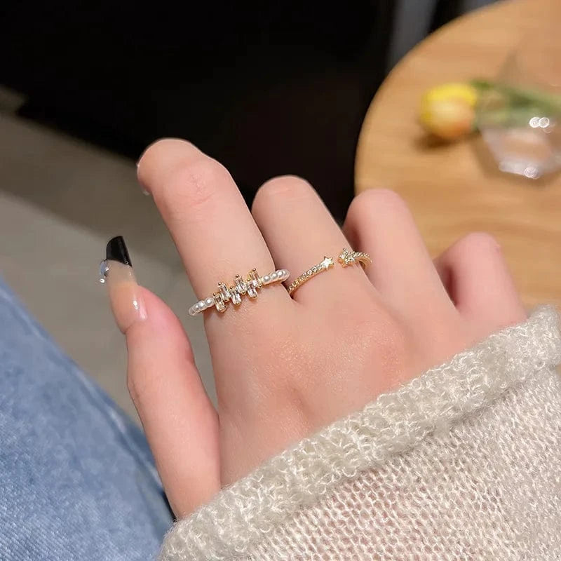 Open / As pic / J791 Luxury Zircon Heart Rings Opening Adjustable Weave Rhinestone Ring Engagement Wedding Jewelry Fashion for Women Girlfriend Gifts