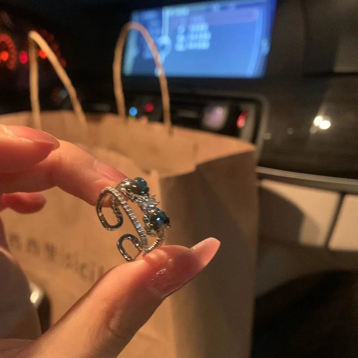 Open / As pic / J792 Luxury Zircon Heart Rings Opening Adjustable Weave Rhinestone Ring Engagement Wedding Jewelry Fashion for Women Girlfriend Gifts