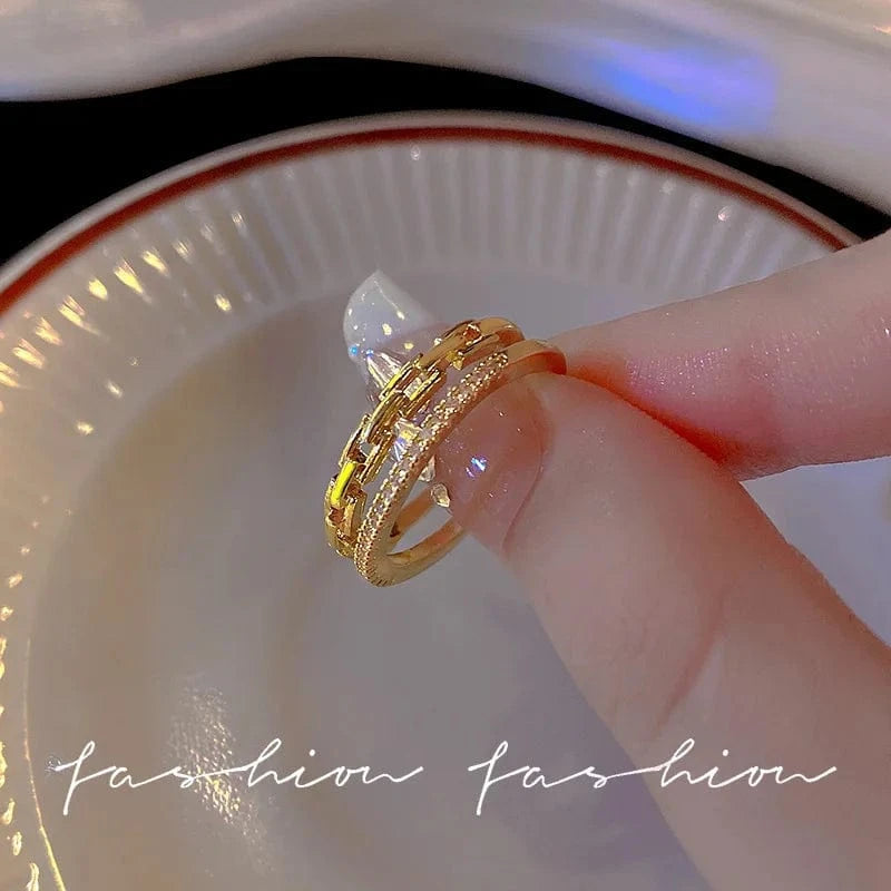 Open / As pic / J796 Luxury Zircon Heart Rings Opening Adjustable Weave Rhinestone Ring Engagement Wedding Jewelry Fashion for Women Girlfriend Gifts