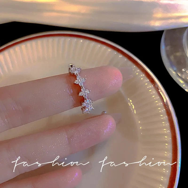 Open / As pic / J798 Luxury Zircon Heart Rings Opening Adjustable Weave Rhinestone Ring Engagement Wedding Jewelry Fashion for Women Girlfriend Gifts