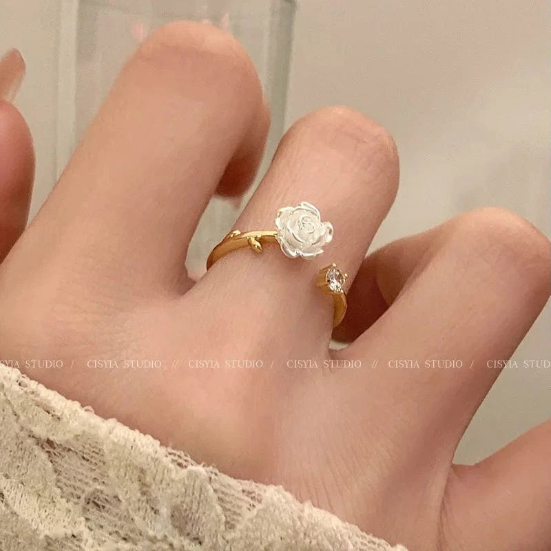 Open / As pic / J802 Luxury Zircon Heart Rings Opening Adjustable Weave Rhinestone Ring Engagement Wedding Jewelry Fashion for Women Girlfriend Gifts