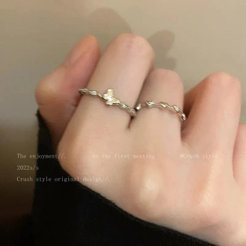 Open / As pic / J809 silver Luxury Zircon Heart Rings Opening Adjustable Weave Rhinestone Ring Engagement Wedding Jewelry Fashion for Women Girlfriend Gifts