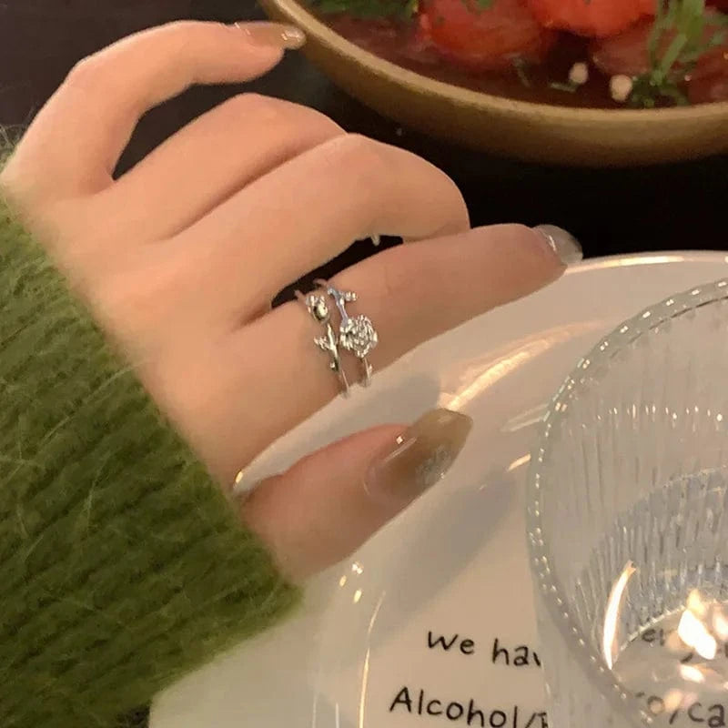 Open / As pic / J811 Luxury Zircon Heart Rings Opening Adjustable Weave Rhinestone Ring Engagement Wedding Jewelry Fashion for Women Girlfriend Gifts