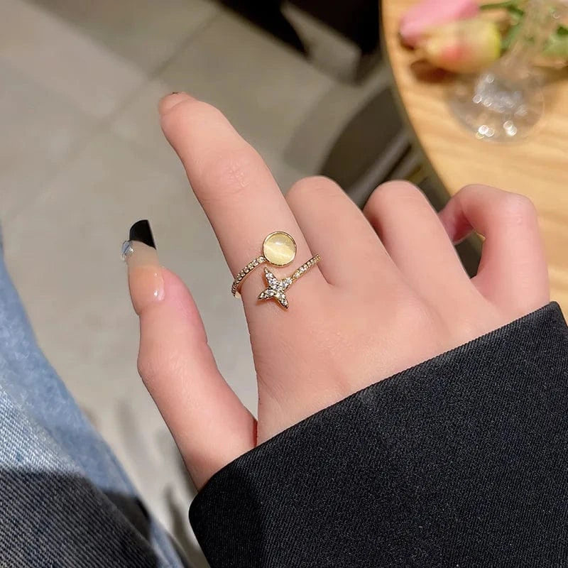 Open / As pic / J817 Luxury Zircon Heart Rings Opening Adjustable Weave Rhinestone Ring Engagement Wedding Jewelry Fashion for Women Girlfriend Gifts