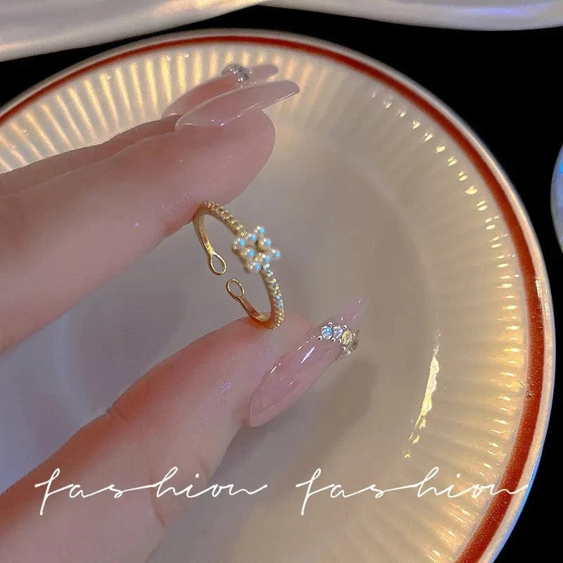 Open / As pic / J821 Luxury Zircon Heart Rings Opening Adjustable Weave Rhinestone Ring Engagement Wedding Jewelry Fashion for Women Girlfriend Gifts