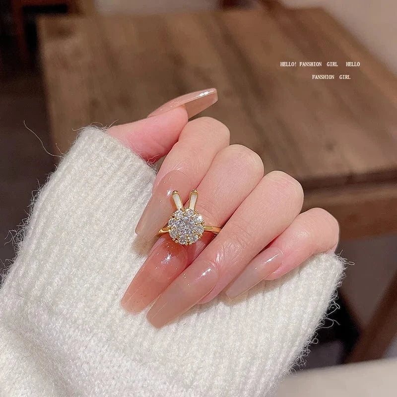 Open / As pic / J822 Luxury Zircon Heart Rings Opening Adjustable Weave Rhinestone Ring Engagement Wedding Jewelry Fashion for Women Girlfriend Gifts