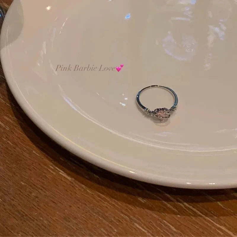 Open / As pic / J831 Luxury Zircon Heart Rings Opening Adjustable Weave Rhinestone Ring Engagement Wedding Jewelry Fashion for Women Girlfriend Gifts