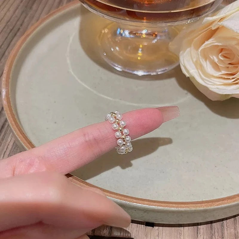 Open / As pic / J835 Luxury Zircon Heart Rings Opening Adjustable Weave Rhinestone Ring Engagement Wedding Jewelry Fashion for Women Girlfriend Gifts