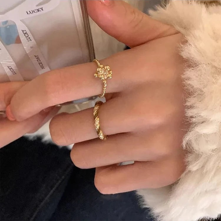 Open / As pic / J837 gold Luxury Zircon Heart Rings Opening Adjustable Weave Rhinestone Ring Engagement Wedding Jewelry Fashion for Women Girlfriend Gifts
