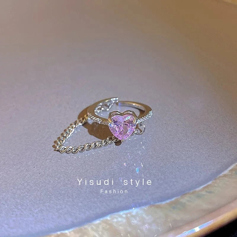 Open / As pic / J846 silver Luxury Zircon Heart Rings Opening Adjustable Weave Rhinestone Ring Engagement Wedding Jewelry Fashion for Women Girlfriend Gifts