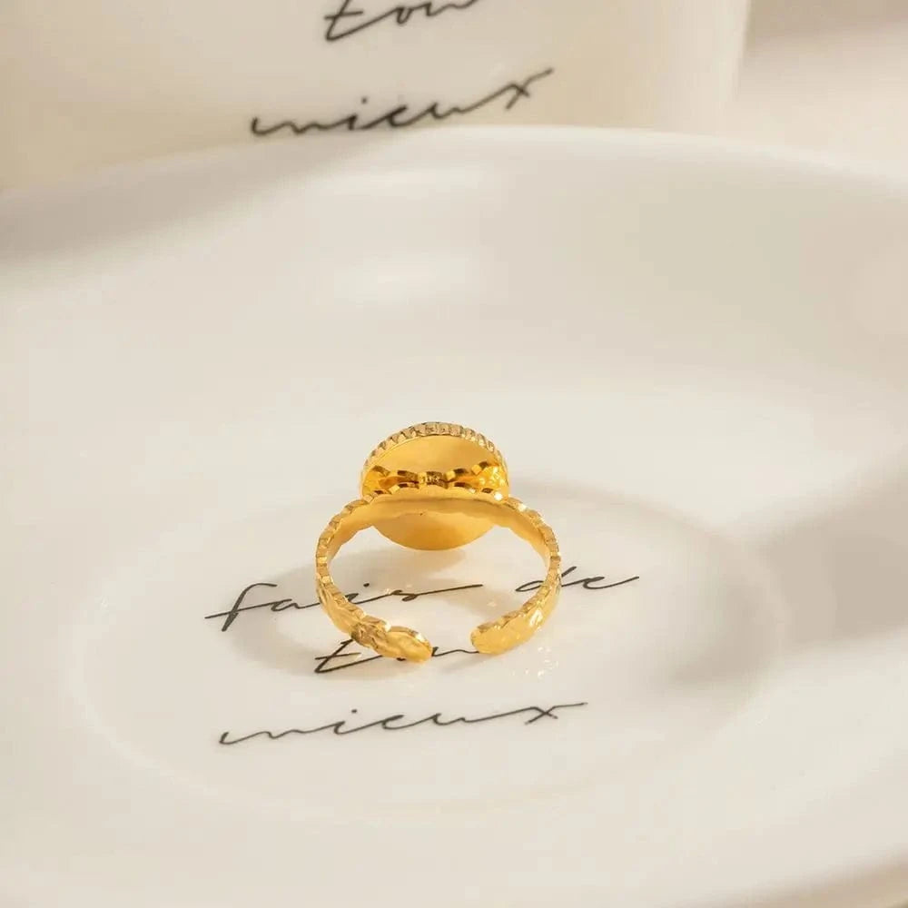 open ring / Cute / R1894 R1894 Natural African Turquoise Open Ring 18K Gold Plated Stainless Steel Circle Crown Design Adjustable Ring For Women