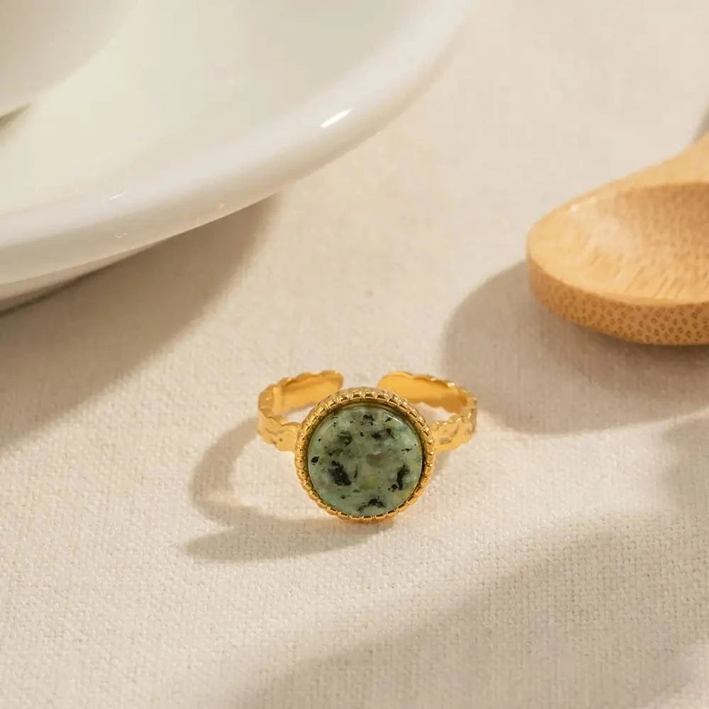 open ring / Cute / R1894 R1894 Natural African Turquoise Open Ring 18K Gold Plated Stainless Steel Circle Crown Design Adjustable Ring For Women