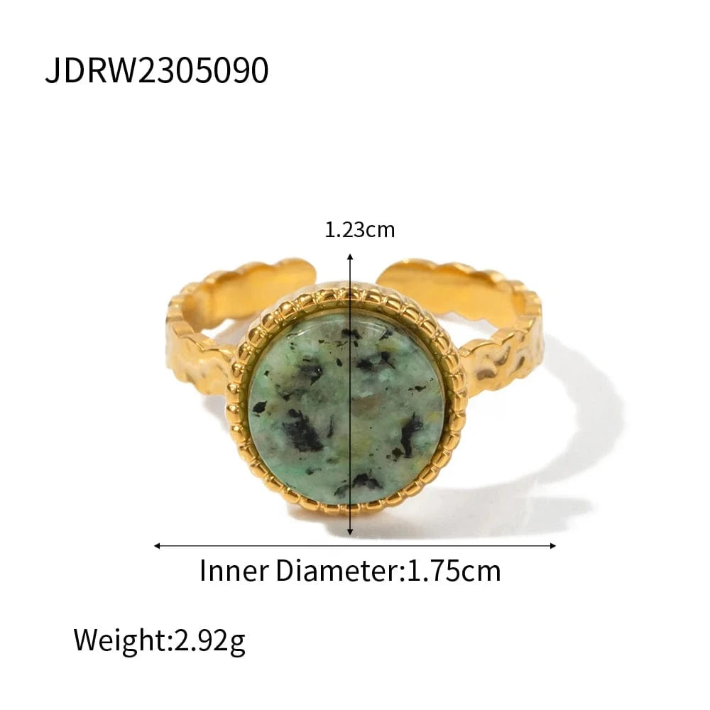 open ring / Cute / R1894 R1894 Natural African Turquoise Open Ring 18K Gold Plated Stainless Steel Circle Crown Design Adjustable Ring For Women