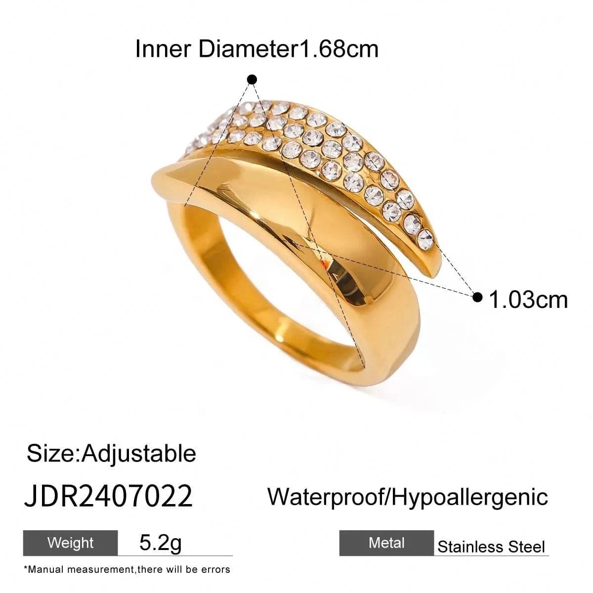 open ring / Cute / R2472 R2472 Jewelry Zircon/White Geometric Opening Ring 18K PVD Gold Silver Plated Stainless Steel For Women