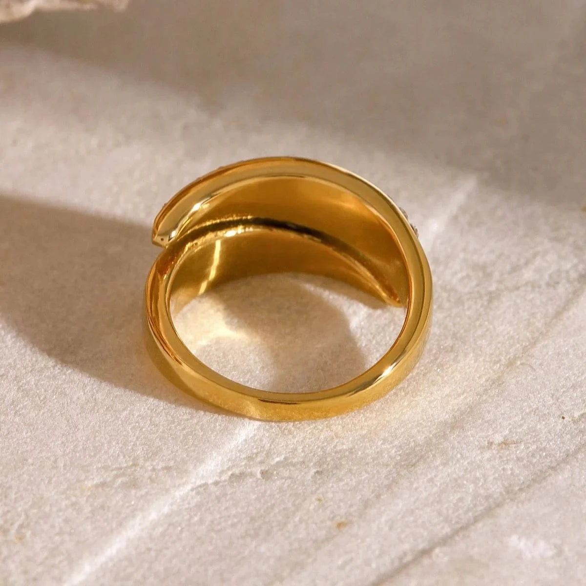 open ring / Cute / R2472 R2472 Jewelry Zircon/White Geometric Opening Ring 18K PVD Gold Silver Plated Stainless Steel For Women