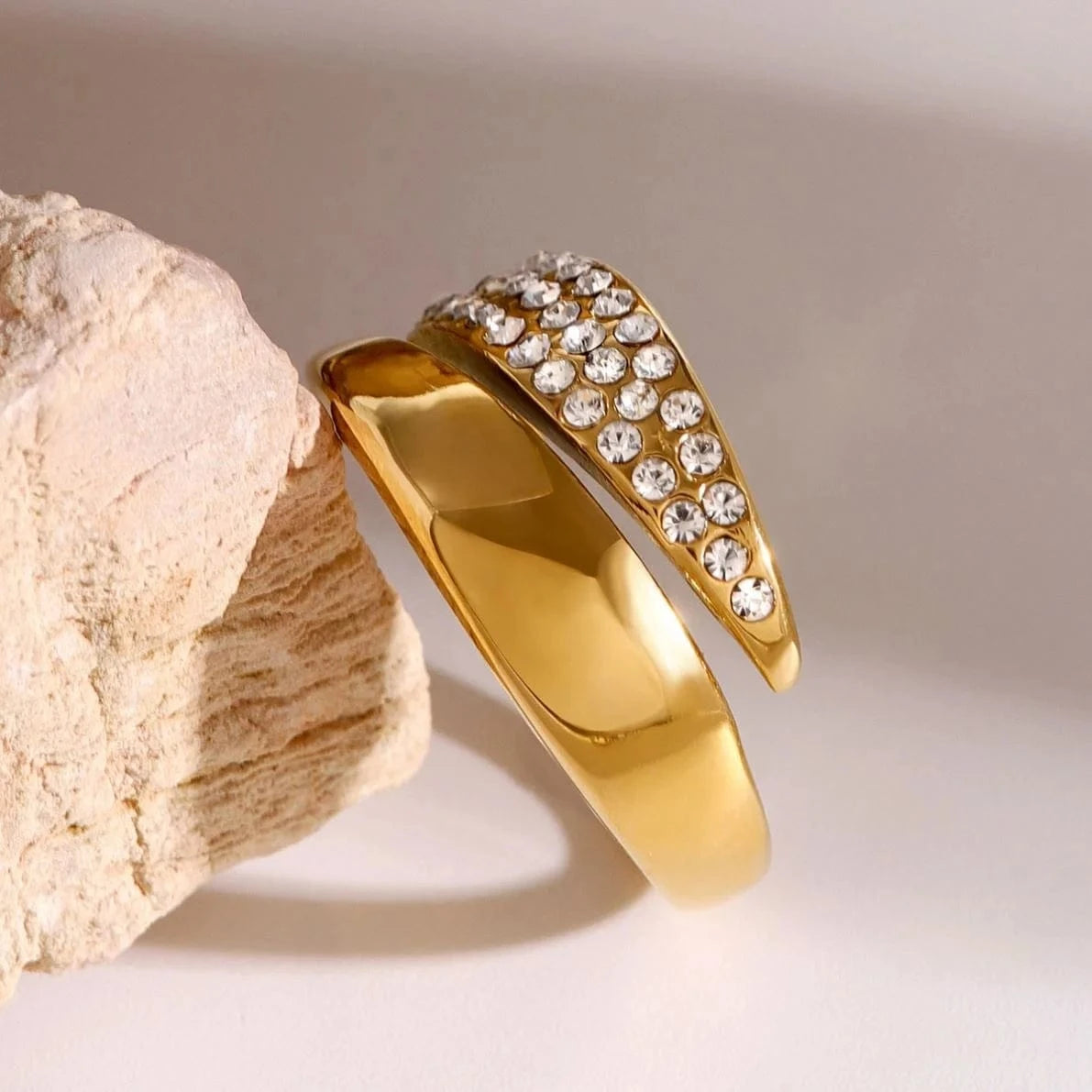 open ring / Cute / R2472 R2472 Jewelry Zircon/White Geometric Opening Ring 18K PVD Gold Silver Plated Stainless Steel For Women
