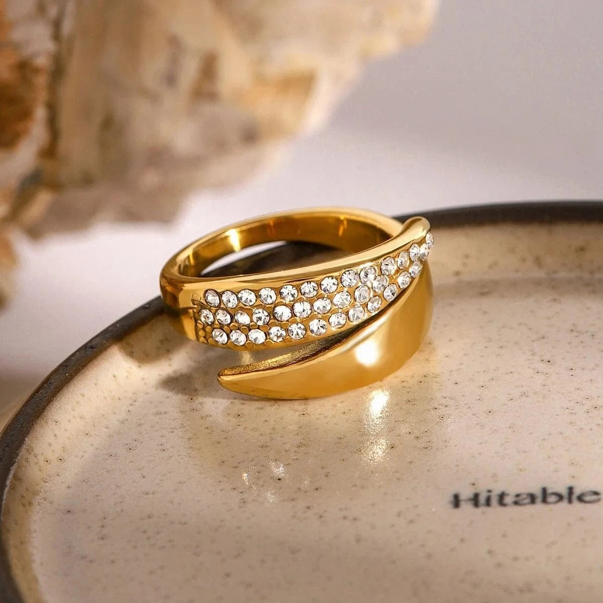 open ring / Cute / R2472 R2472 Jewelry Zircon/White Geometric Opening Ring 18K PVD Gold Silver Plated Stainless Steel For Women