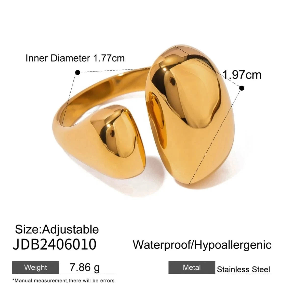 open ring / Cute / R2473 R2473 Jewelry Asymmetrically Sized Double Split Ring 18K PVD Gold Silver Plated Stainless Steel Clean Fit Ring