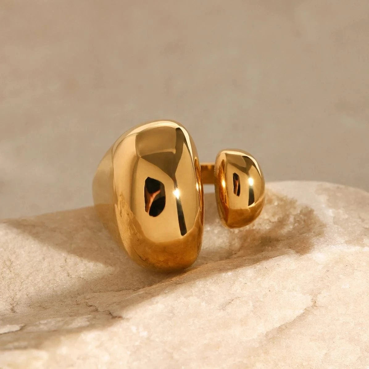 open ring / Cute / R2473 R2473 Jewelry Asymmetrically Sized Double Split Ring 18K PVD Gold Silver Plated Stainless Steel Clean Fit Ring