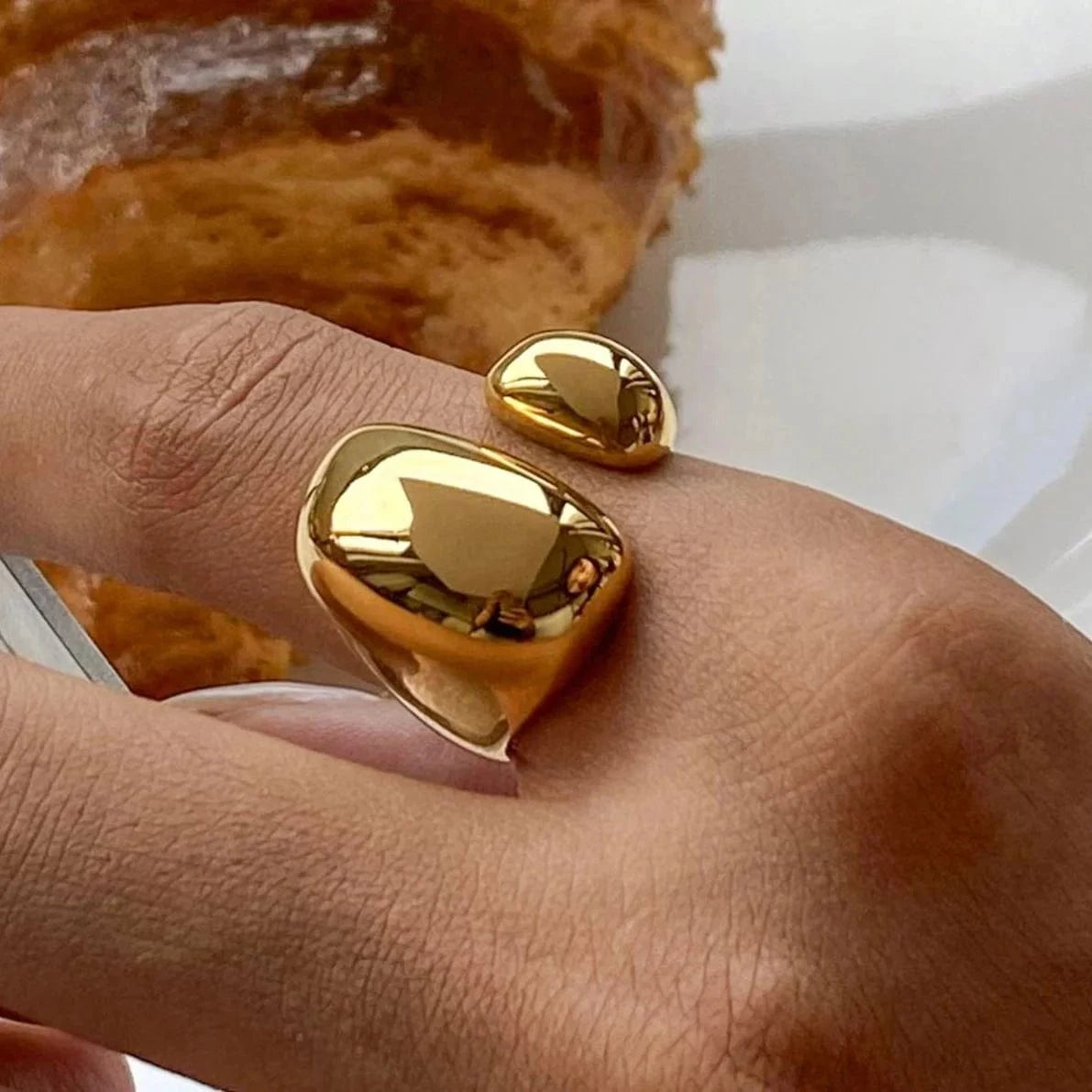 open ring / Cute / R2473 R2473 Jewelry Asymmetrically Sized Double Split Ring 18K PVD Gold Silver Plated Stainless Steel Clean Fit Ring