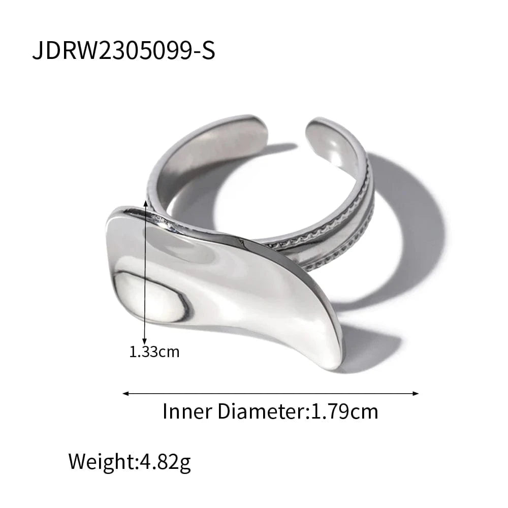 open ring / TRENDY / R1882S R1882 Open Ring 18K PVD Gold Plated Stainless Steel Opening Smooth Wide Bend Finger Ring For Woman