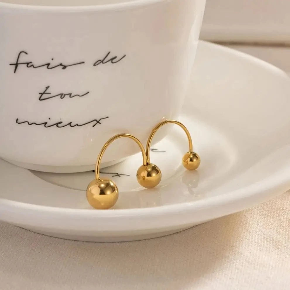 open ring / TRENDY / R1973 R1973 Trendy Minimalist Ball Design Geometric Waterproof 18K Gold Plated Finger Ring Jewelry For Women