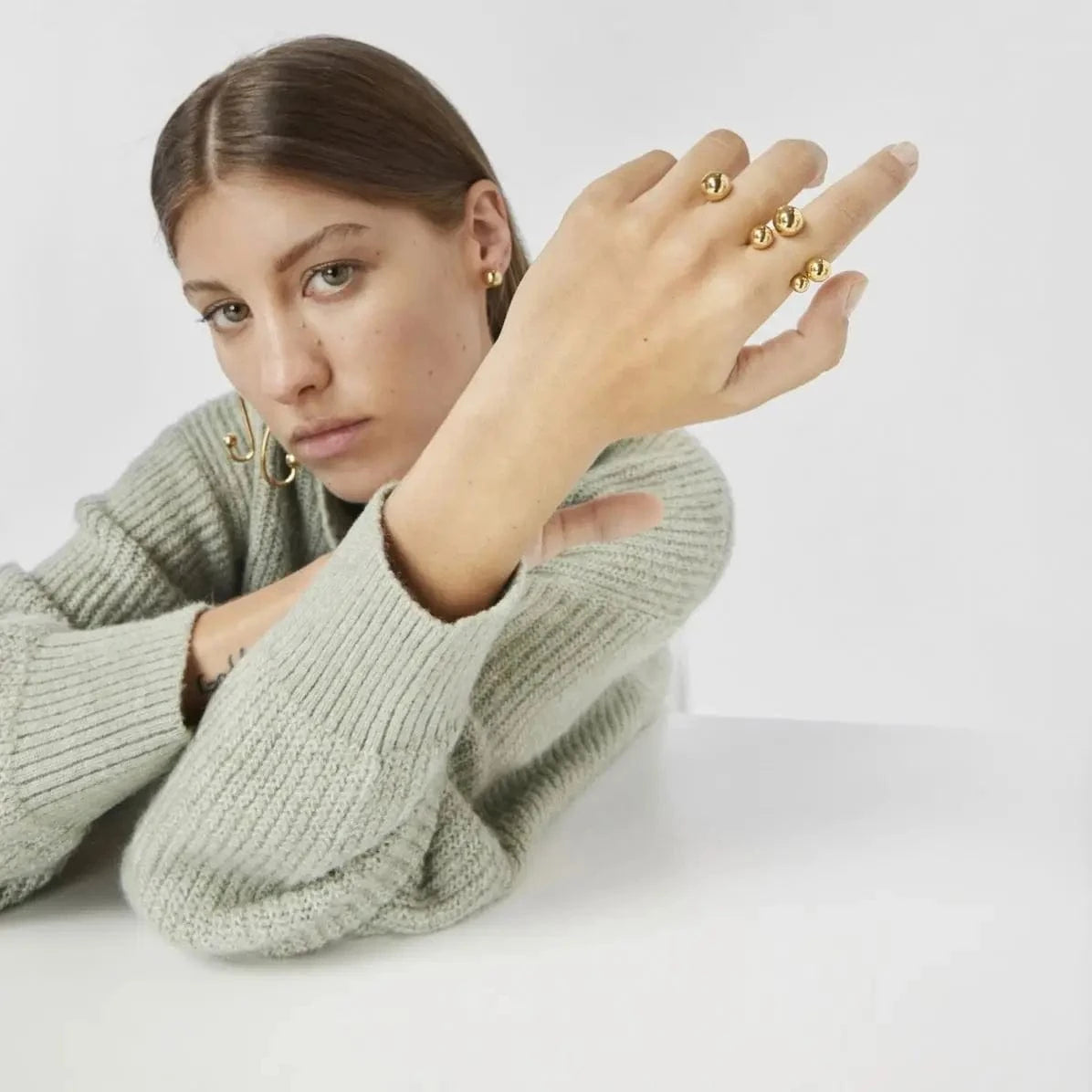 open ring / TRENDY / R1973 R1973 Trendy Minimalist Ball Design Geometric Waterproof 18K Gold Plated Finger Ring Jewelry For Women