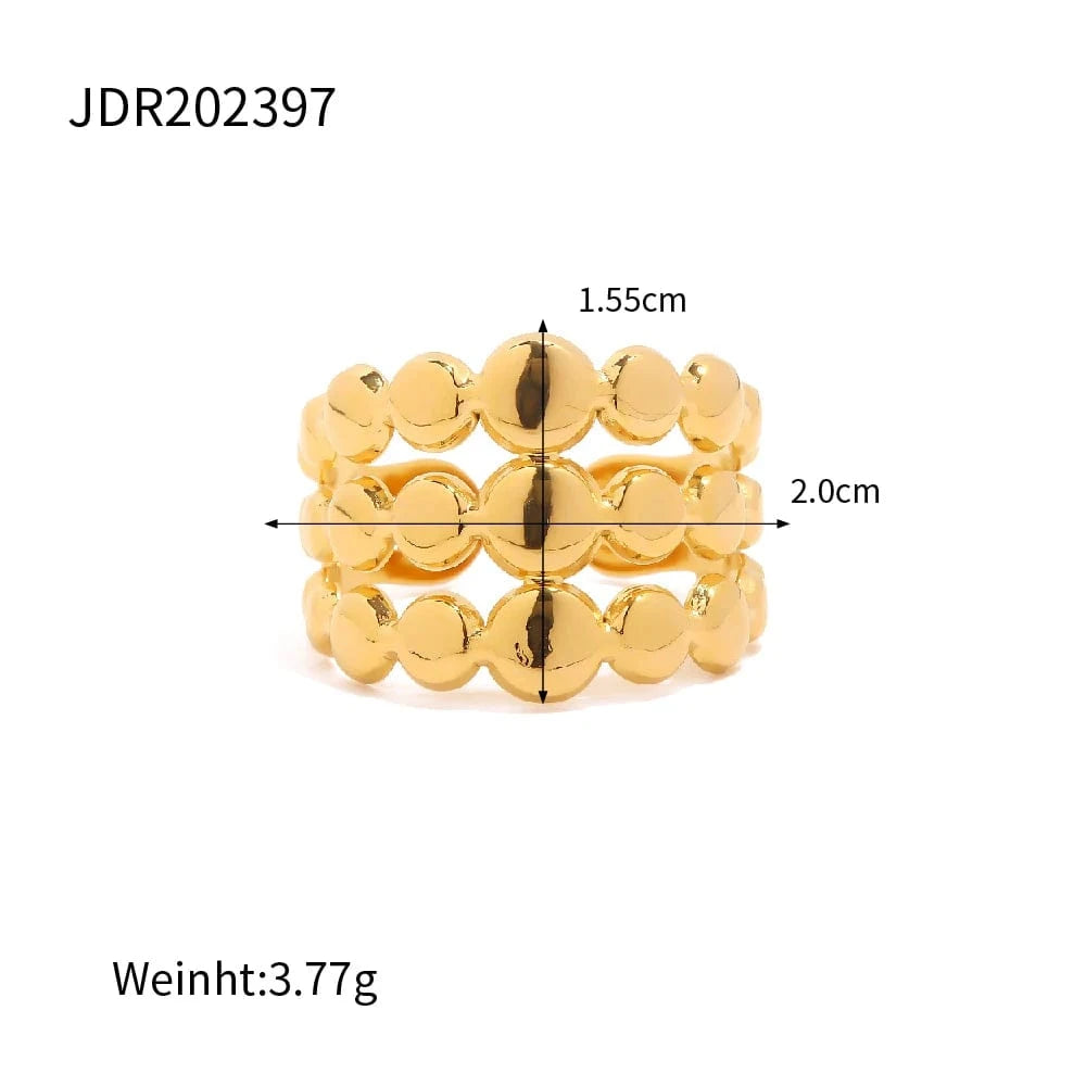 open ring / TRENDY / R2031 R2031 Trendy Stainless Steel Jewelry Gift Charm 18K Gold Plated Three Layer Line Bead Chain Rings for Women