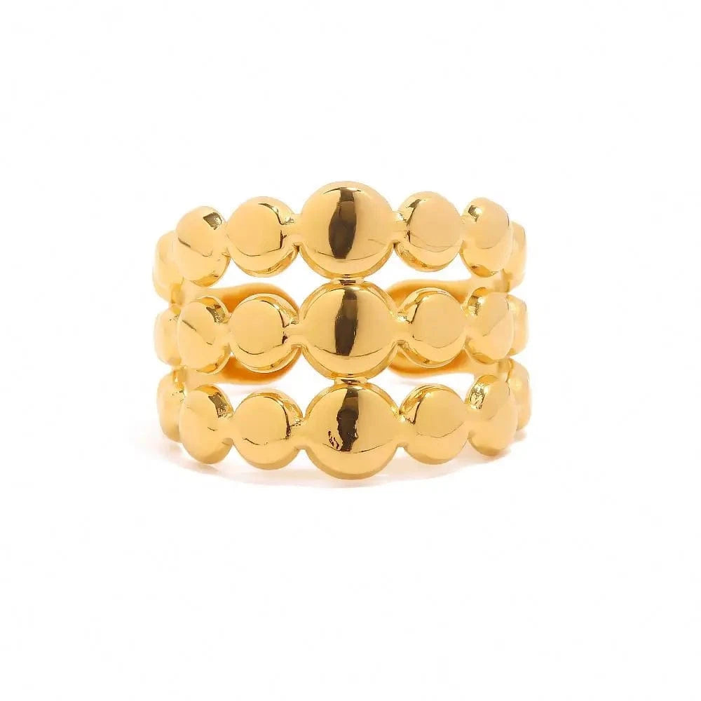 open ring / TRENDY / R2031 R2031 Trendy Stainless Steel Jewelry Gift Charm 18K Gold Plated Three Layer Line Bead Chain Rings for Women