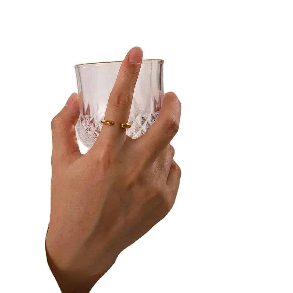 Opening / Cute / R2073 R2073 Dainty Irregular Waterdrop Style 18K Gold Plated Stainless Steel Opening Ring For Women