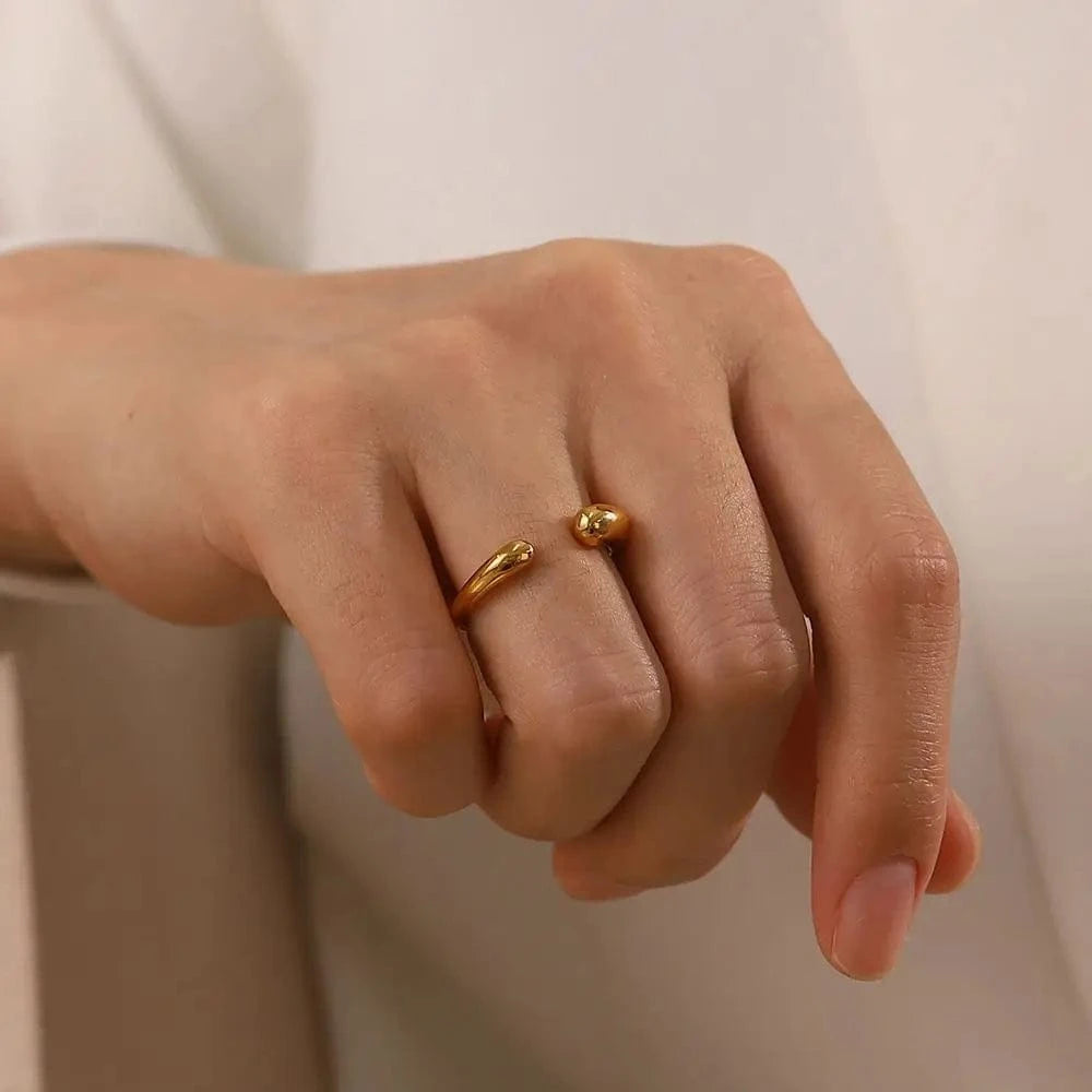 Opening / Cute / R2073 R2073 Dainty Irregular Waterdrop Style 18K Gold Plated Stainless Steel Opening Ring For Women
