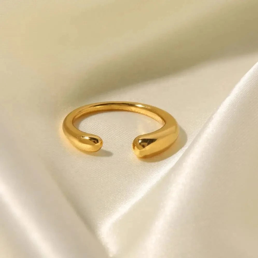 Opening / Cute / R2073 R2073 Dainty Irregular Waterdrop Style 18K Gold Plated Stainless Steel Opening Ring For Women