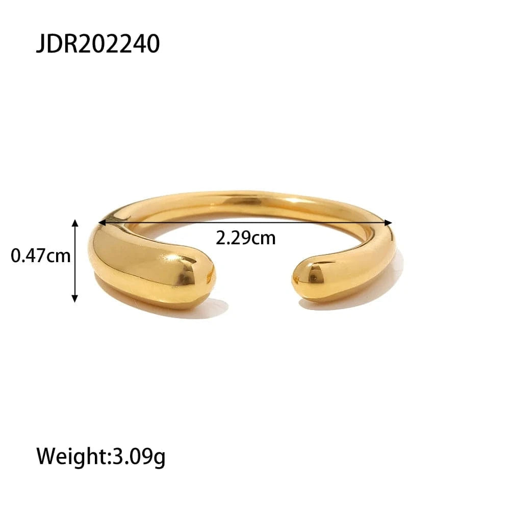 Opening / Cute / R2073 R2073 Dainty Irregular Waterdrop Style 18K Gold Plated Stainless Steel Opening Ring For Women