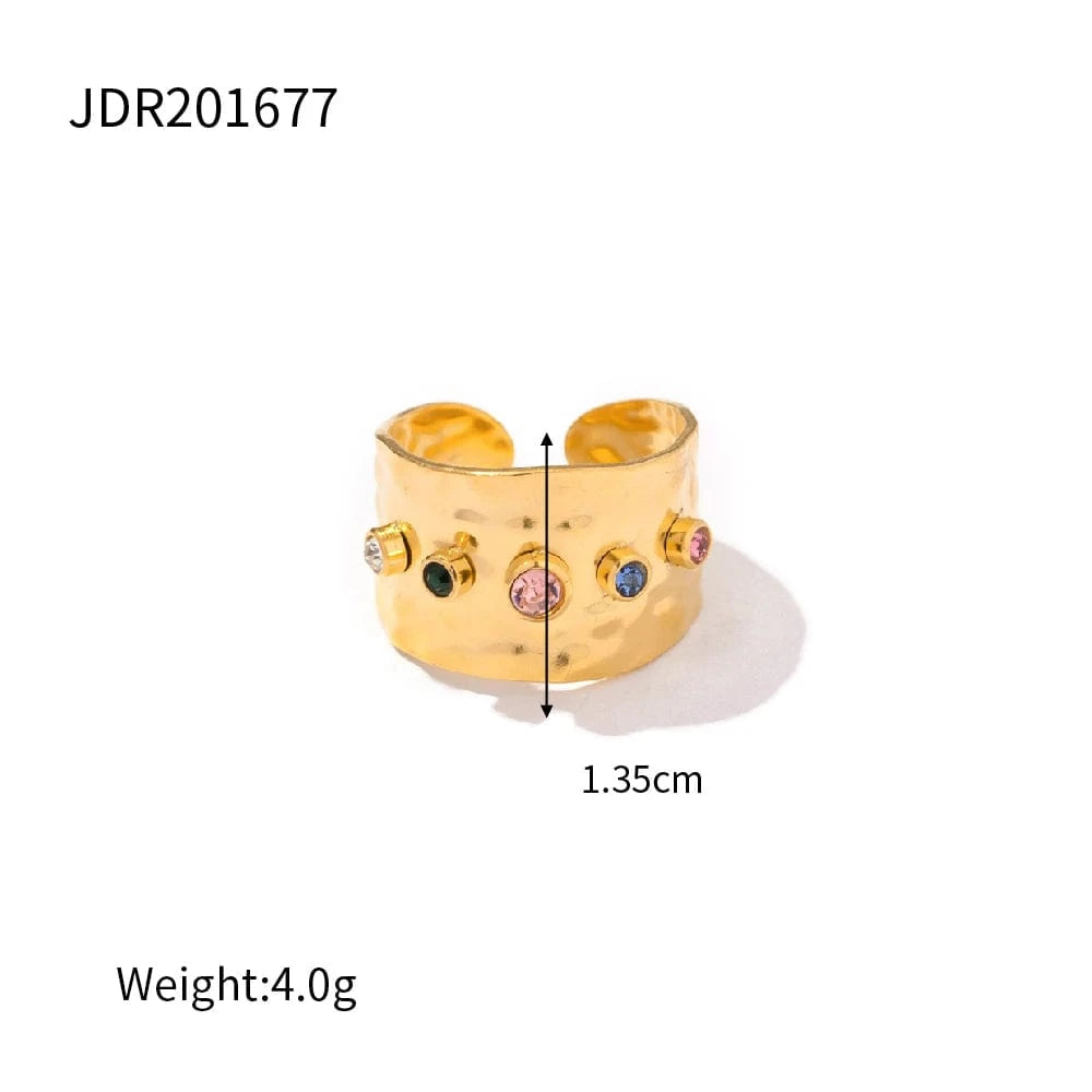 opening ring / JDR201677 / R2009 R2009 Minimalist Colorful Zircon HipHop Wide 5 Shiny Cubic Zirconia Waterproof Stainless Steel Opening Ring