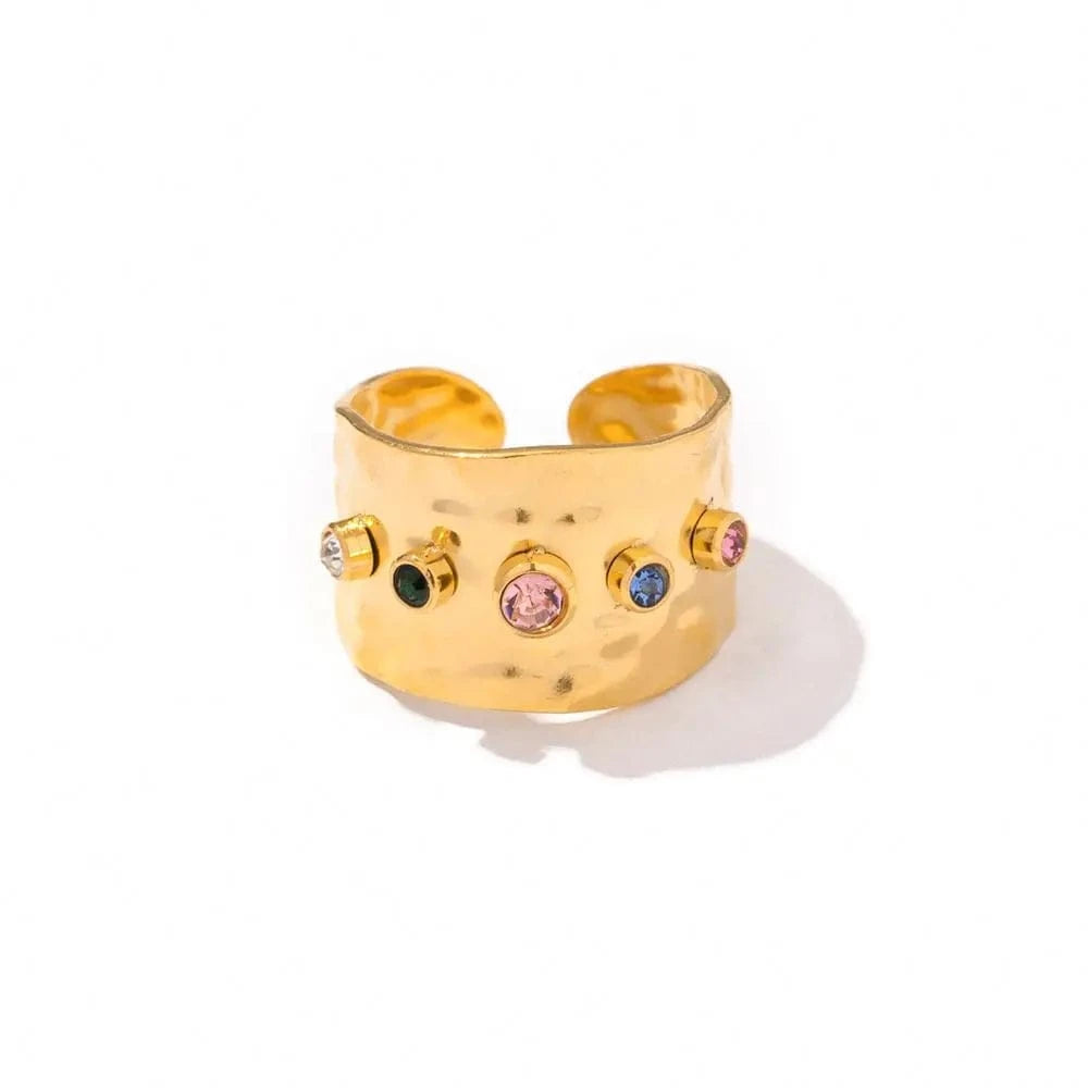 opening ring / JDR201677 / R2009 R2009 Minimalist Colorful Zircon HipHop Wide 5 Shiny Cubic Zirconia Waterproof Stainless Steel Opening Ring