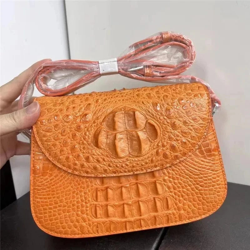 orange / 21*14*7.5cm Authentic Real Crocodile Skin Women Small Saddle Purse Genuine Alligator Leather Lady Sling Bag Female Single Cross Shoulder Bag
