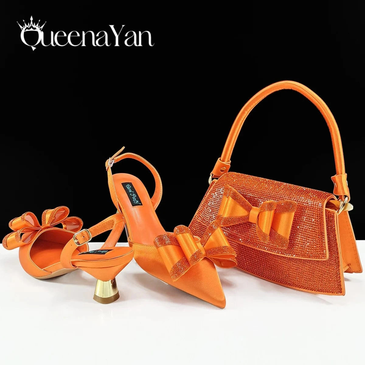 Orange / 38 / CHINA Queena Yan latest Italian women's shoes and accessories bag rhinestone butterfly decoration elegant pointed toe wedding bridal