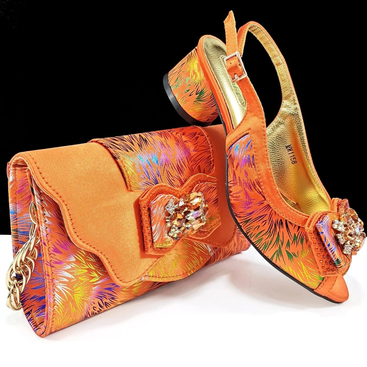 orange / 41 Designer Luxury New Italian African Party Ladies Women Girls Fashion Female Shoes and Bags Set