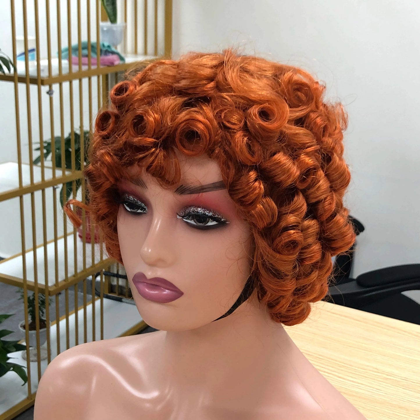 Orange / 8 Inches Hot Selling Orange Color Short Curly Hair Indian Virgin Human Hair