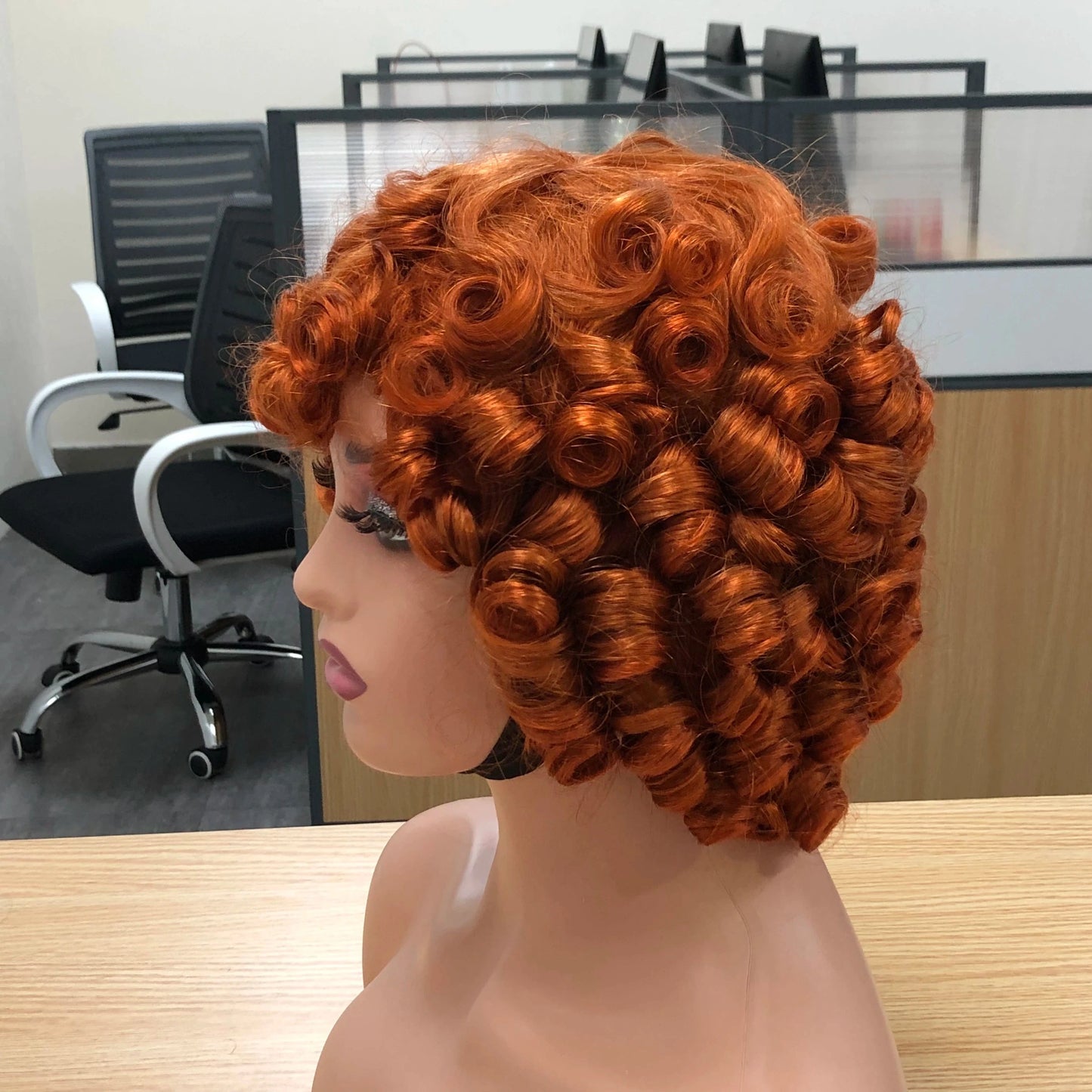Orange / 8 Inches Hot Selling Orange Color Short Curly Hair Indian Virgin Human Hair