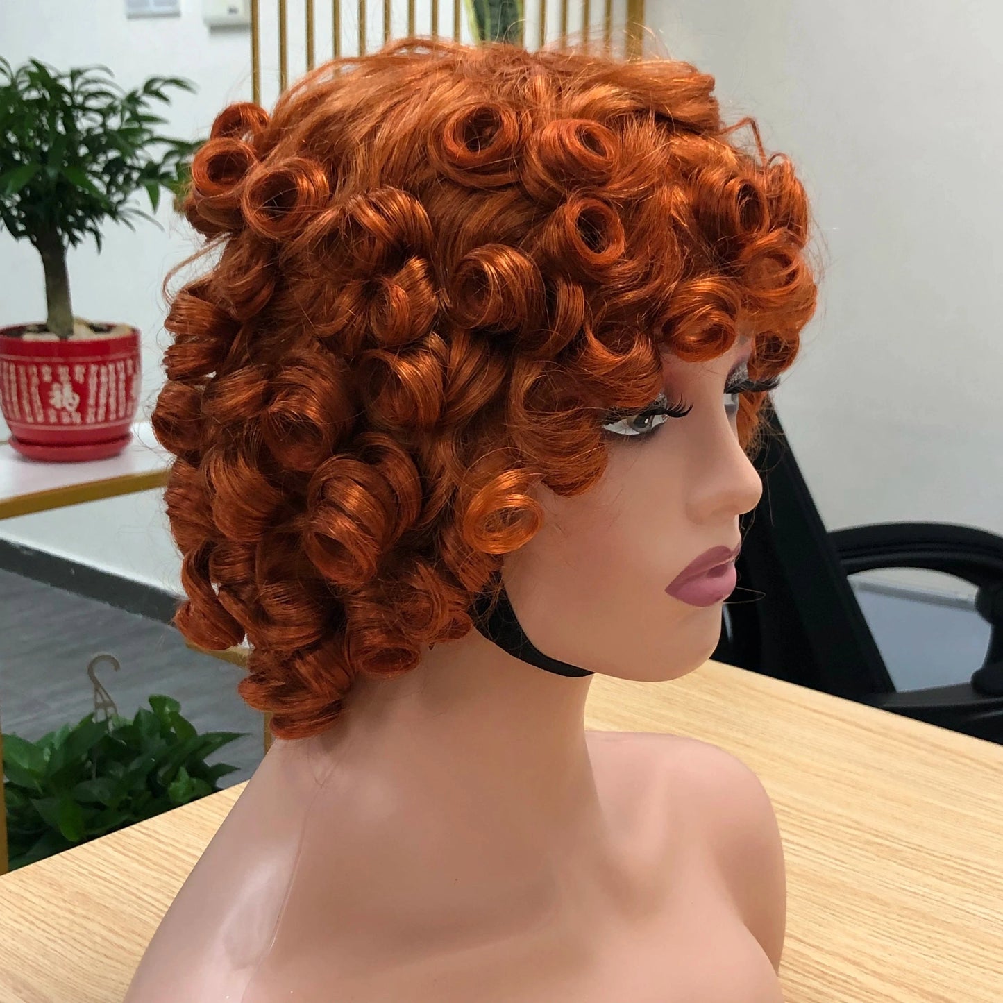 Orange / 8 Inches Hot Selling Orange Color Short Curly Hair Indian Virgin Human Hair