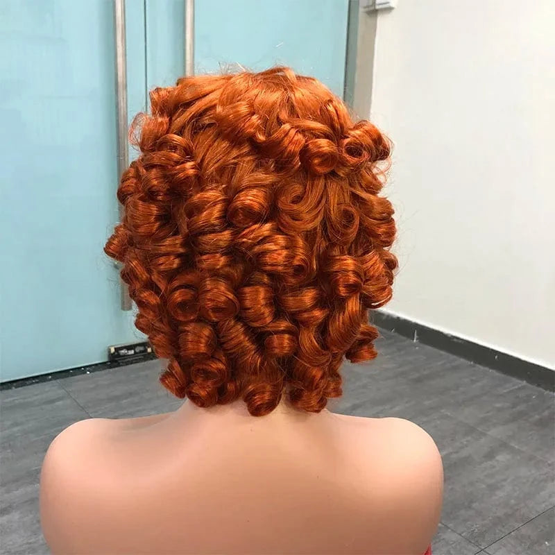 Orange / 8 Inches Hot Selling Orange Color Short Curly Hair Indian Virgin Human Hair